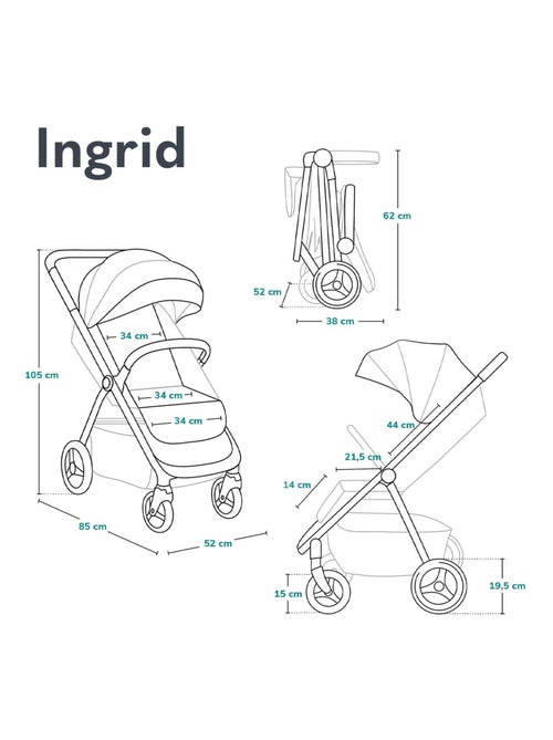 Poussette compacte LIONELO Ingrid - Amortissements - Jusqu'à 22 Kg - Légère & pliable - Kiabi Poussette compacte LIONELO Ingrid - Amortissements - Jusqu'à 22 Kg - Légère & pliable - Kiabi
