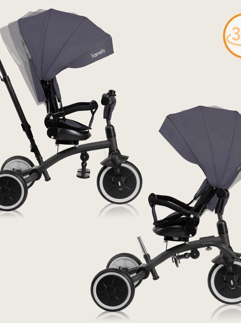 Poussette et tricycle bébé LIONELO Tris Plus - Jusqu'à 25 Kg - Siège réversible - Accessoires inclus Gris - Kiabi