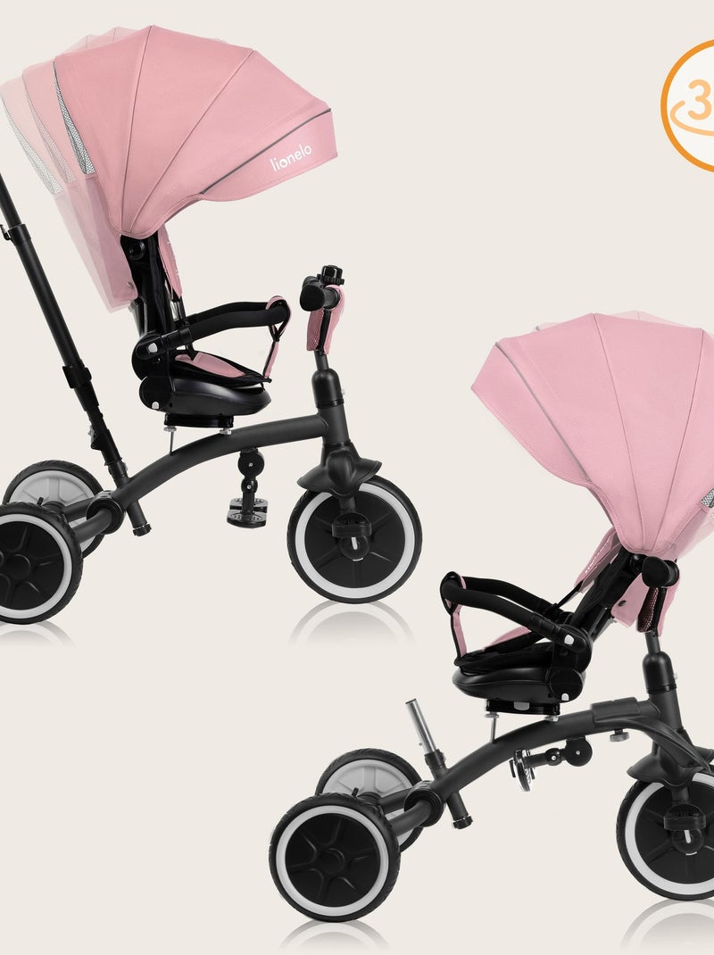 Poussette et tricycle bébé LIONELO Tris Plus - Jusqu'à 25 Kg - Siège réversible - Accessoires inclus Rose - Kiabi