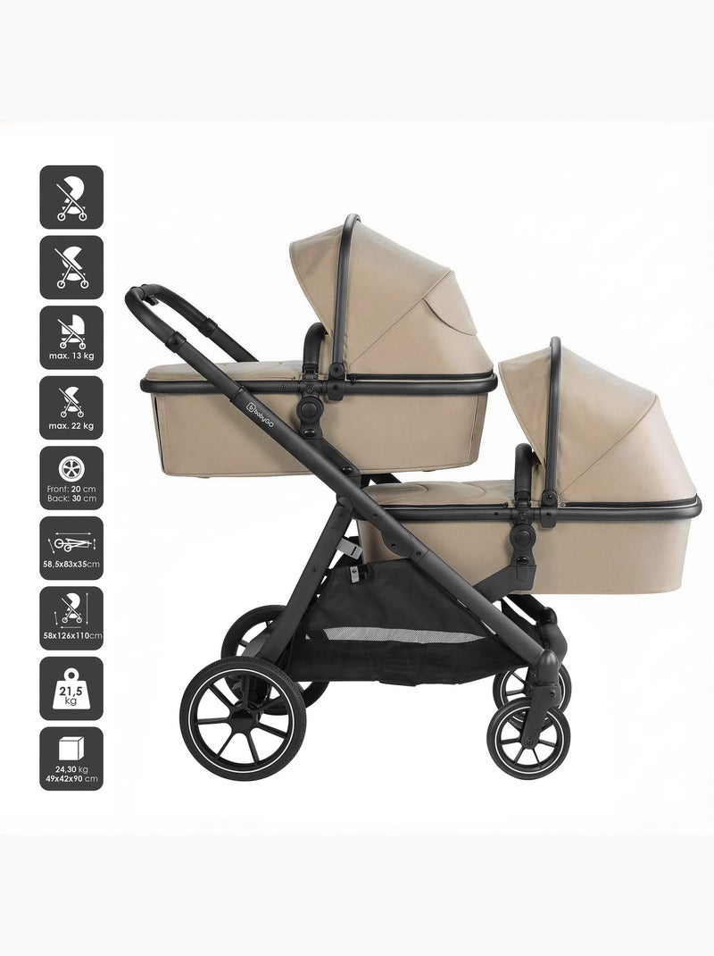Poussette jumeaux 2-en-1 Duo, également adaptée comme poussette pour frères et sœurs – babyGo Beige - Kiabi