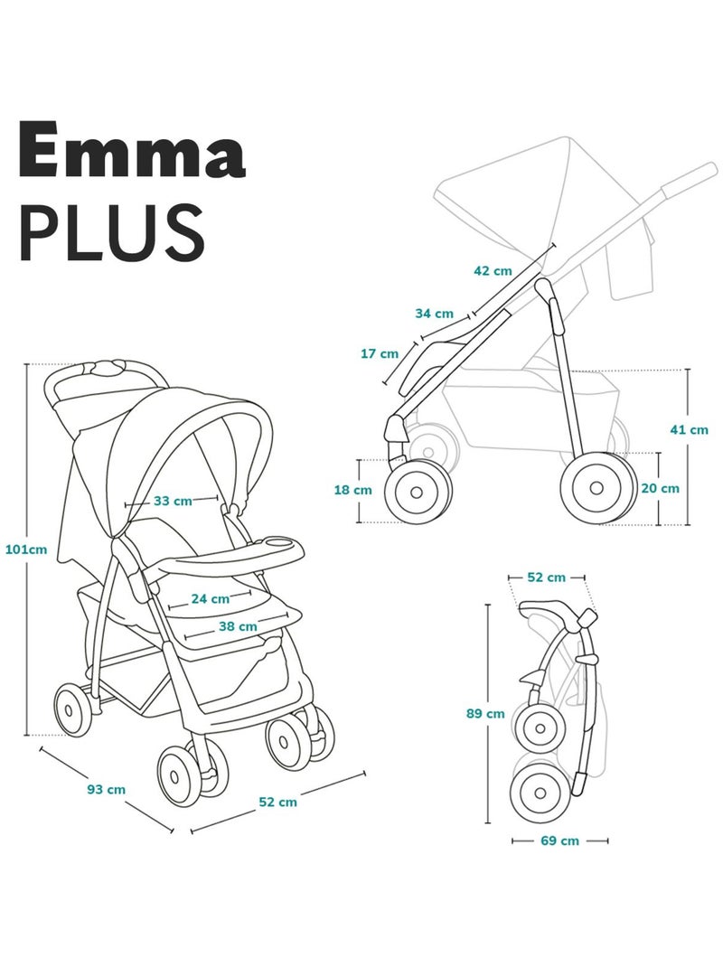 Poussette tout terrain LIONELO Emma - 6-36 mois - Sac inclus - Pliage rapide Gris foncé - Kiabi