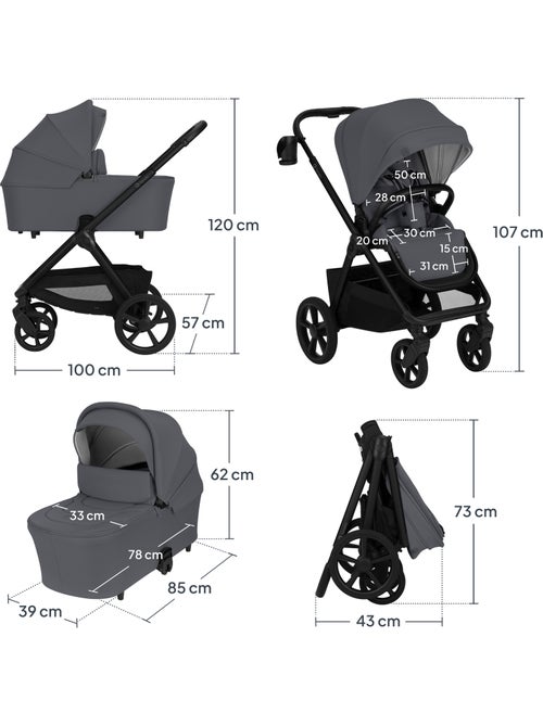 Poussette Trio LIONELO Carmine - Jusqu'à 22kg - Pack poussette, Nacelle, Cosi et Accessoires - Kiabi Poussette Trio LIONELO Carmine - Jusqu'à 22kg - Pack poussette, Nacelle, Cosi et Accessoires - Kiabi