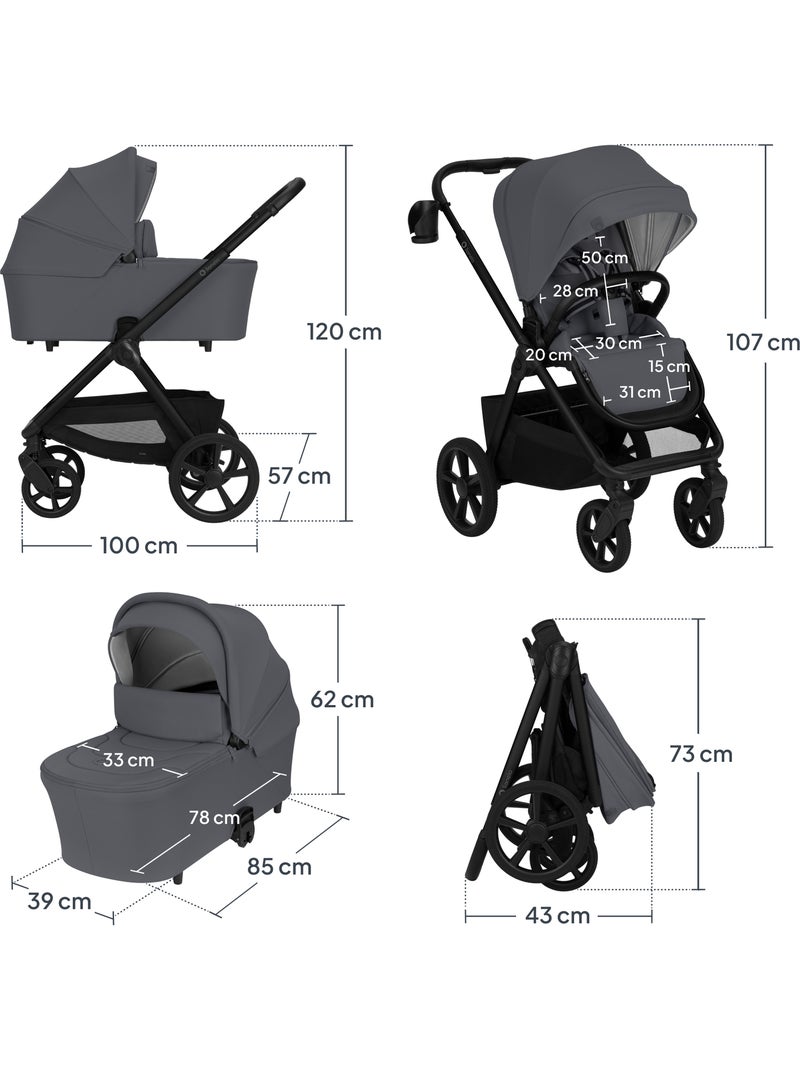 Poussette Trio LIONELO Carmine - Jusqu'à 22kg - Pack poussette, Nacelle, Cosi et Accessoires Gris - Kiabi