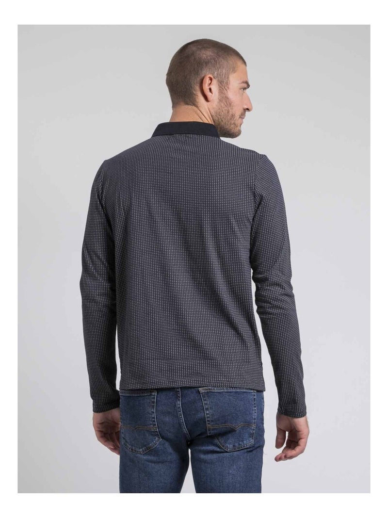 Poxero poloshirt met lange mouwen en patroon, gemaakt van puur katoen Marineblauw - Kiabi