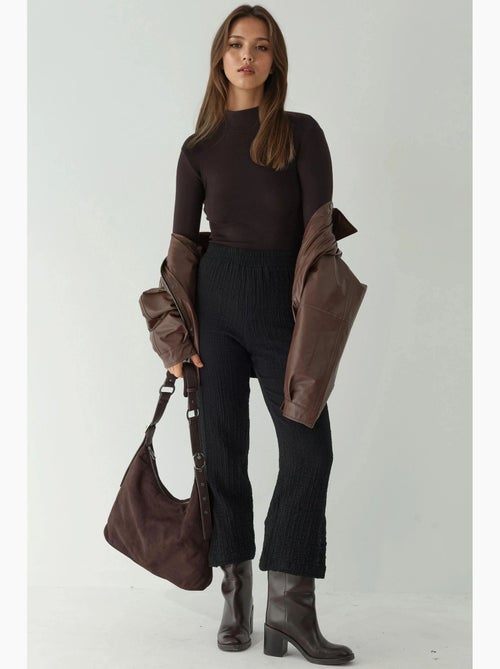 Premium broek met hoge taille en rechte pijpen en textuur hiccup - Kiabi