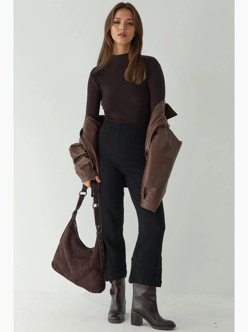 Premium broek met hoge taille en rechte pijpen en textuur hiccup Zwart - Kiabi