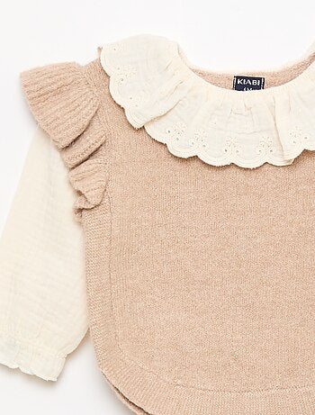 Pull 2 en 1 ave collerette en broderies anglaises