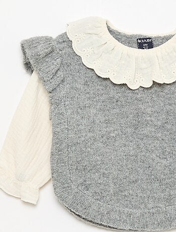 Pull 2 en 1 ave collerette en broderies anglaises