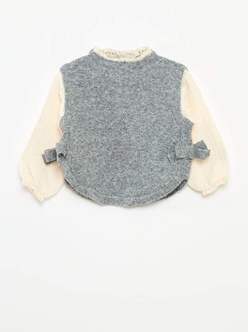 Pull 2 en 1 avec blouse en gaze de coton - Kiabi