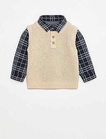 Pull 2 en 1 avec chemise à carreaux