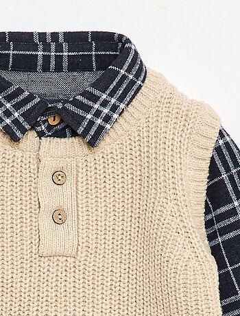 Pull 2 en 1 avec chemise à carreaux