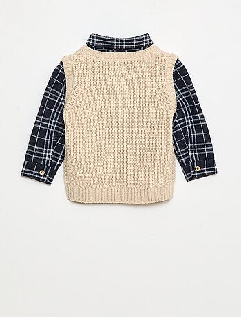 Pull 2 en 1 avec chemise à carreaux
