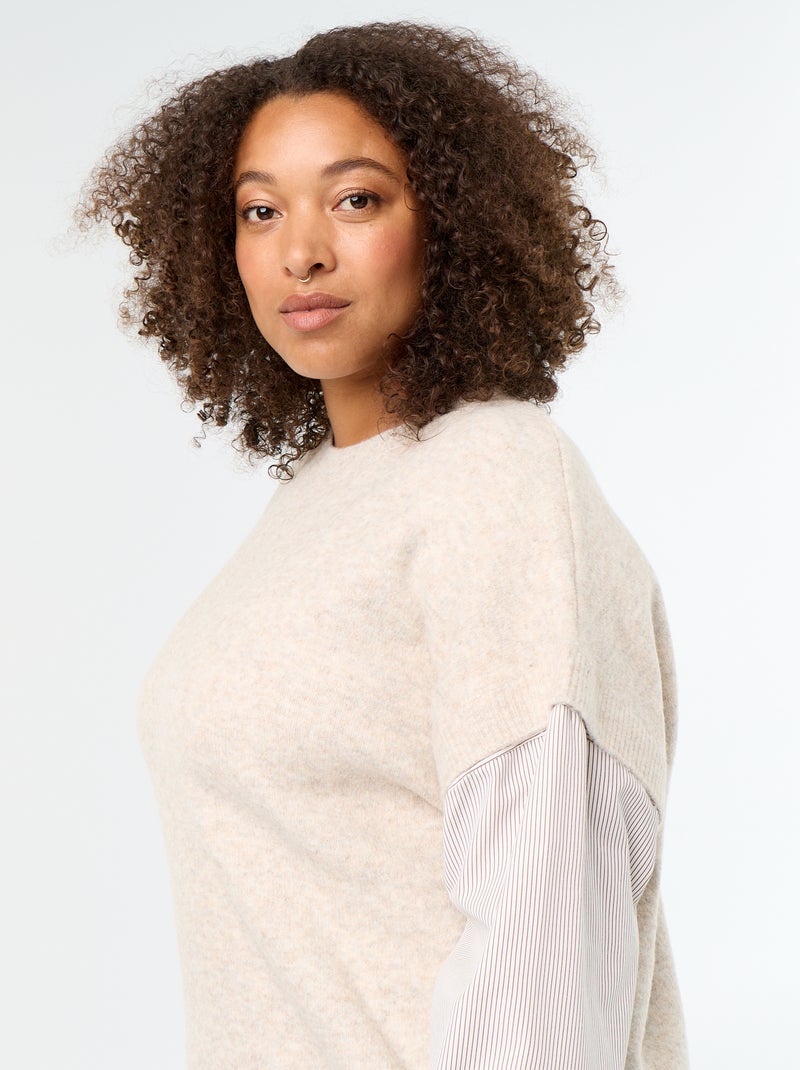 Pull 2-en-1 avec chemise Beige - Kiabi