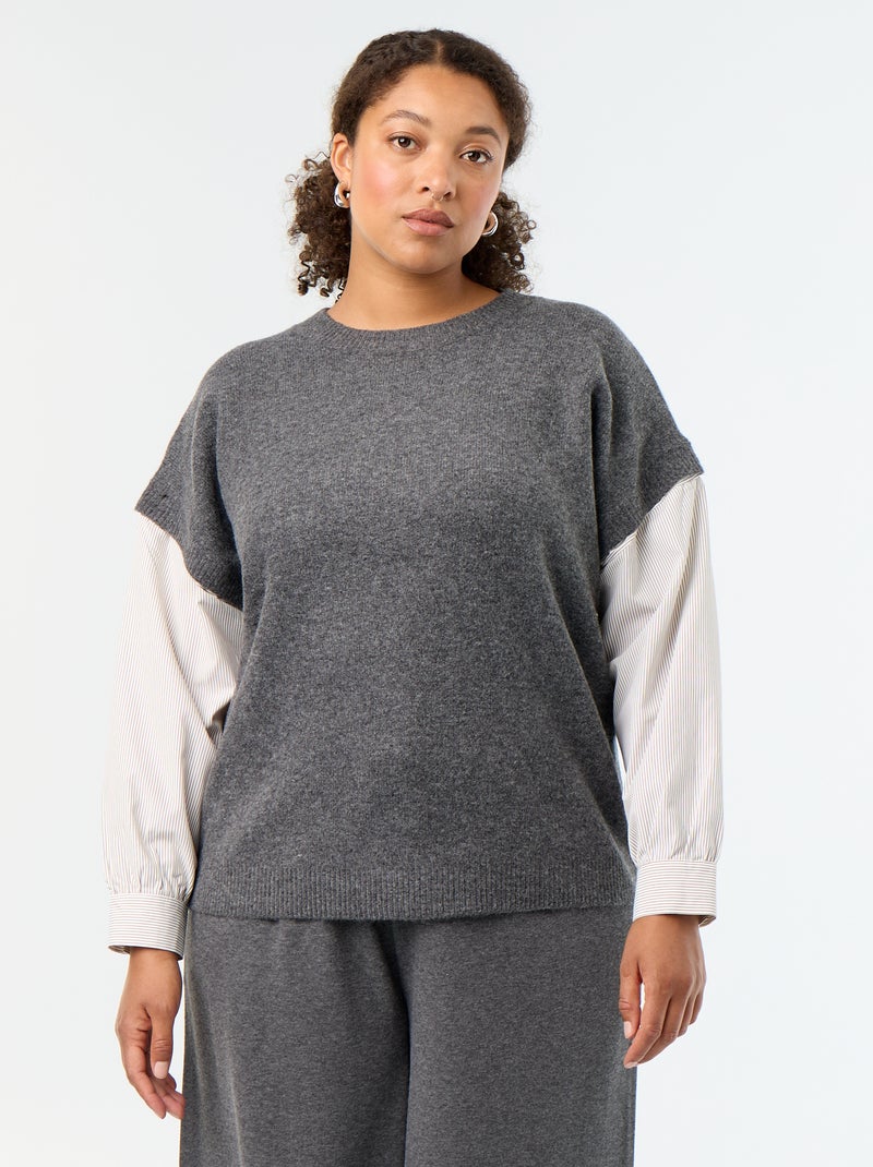 Pull 2-en-1 avec chemise Gris - Kiabi