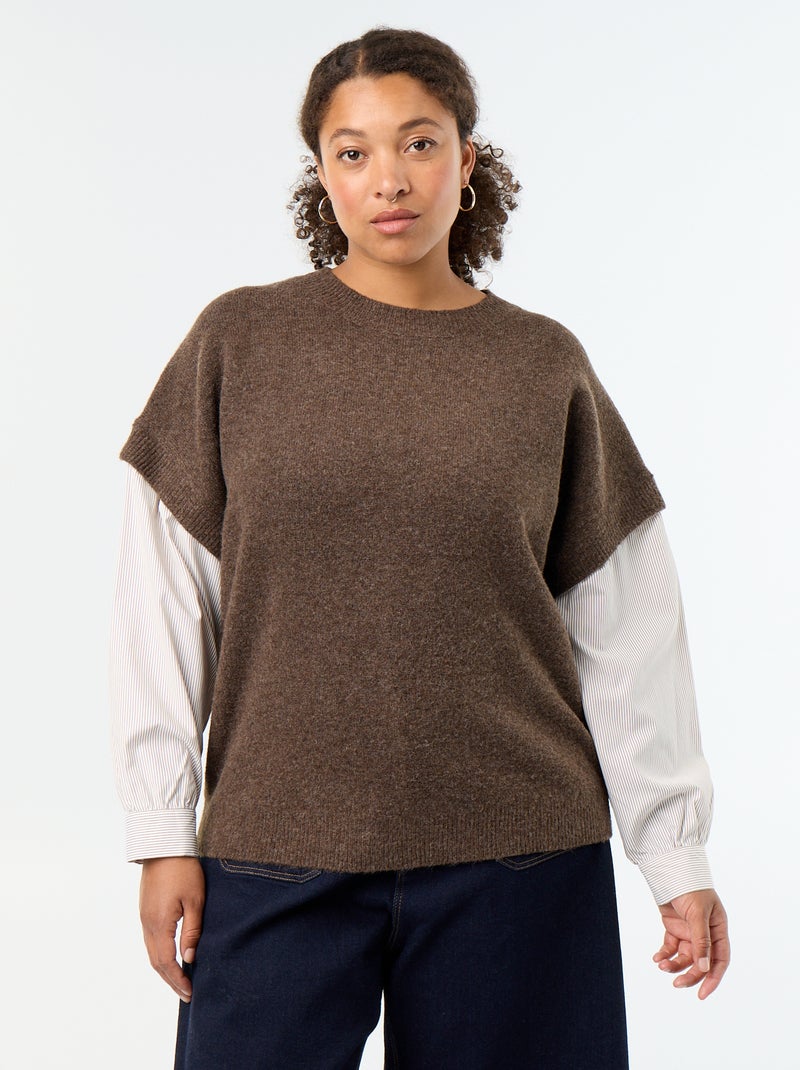 Pull 2-en-1 avec chemise Marron - Kiabi