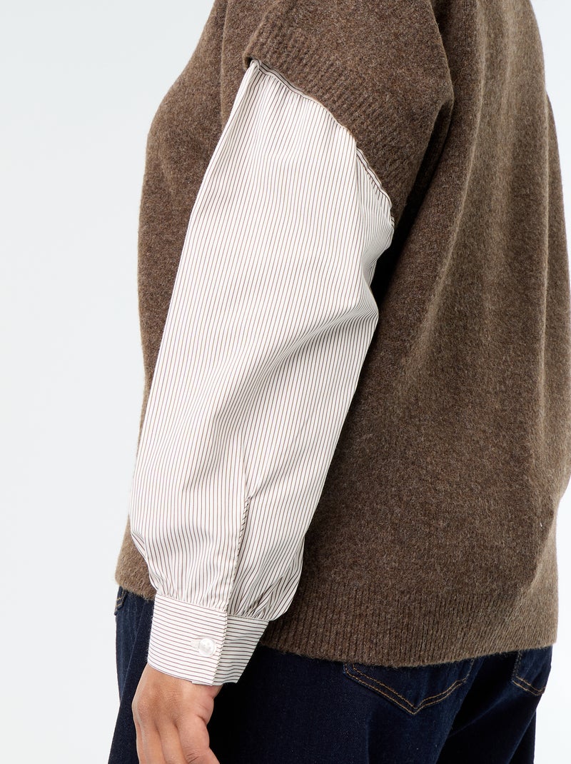 Pull 2-en-1 avec chemise Marron - Kiabi