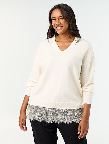 Pull 2-en-1 avec laine mélangée et dentelle