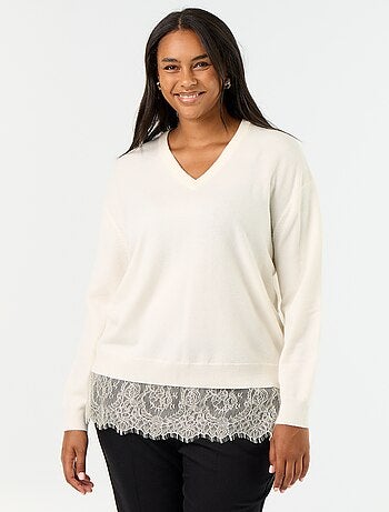 Pull 2-en-1 avec laine mélangée et dentelle