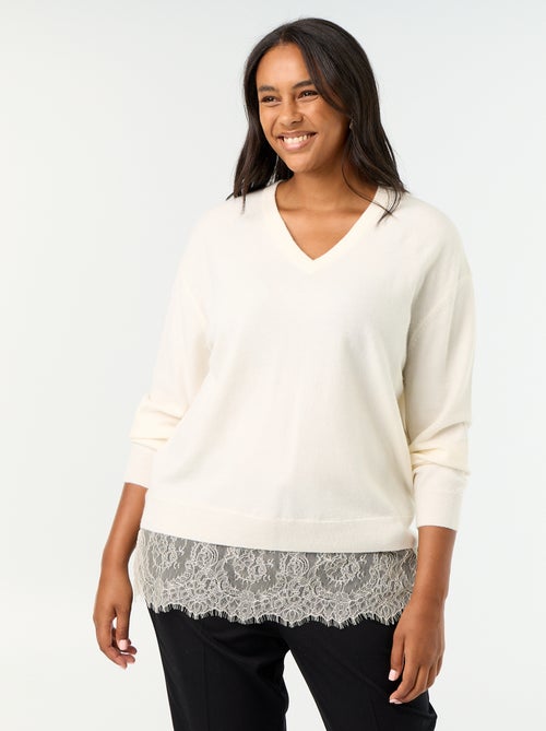 Pull 2-en-1 avec laine mélangée et dentelle - Kiabi