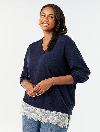 Pull 2-en-1 avec laine mélangée et dentelle