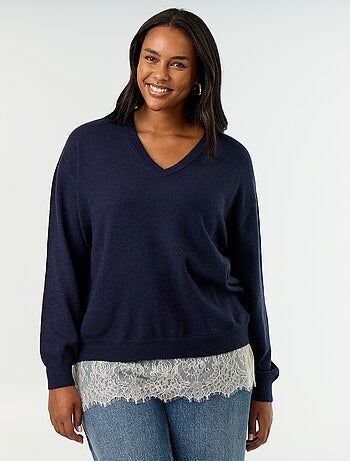Pull 2-en-1 avec laine mélangée et dentelle