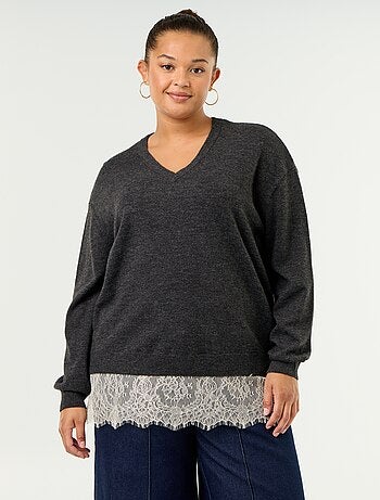 Pull 2-en-1 avec laine mélangée et dentelle