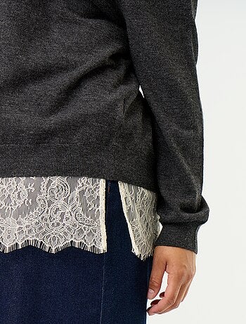Pull 2-en-1 avec laine mélangée et dentelle