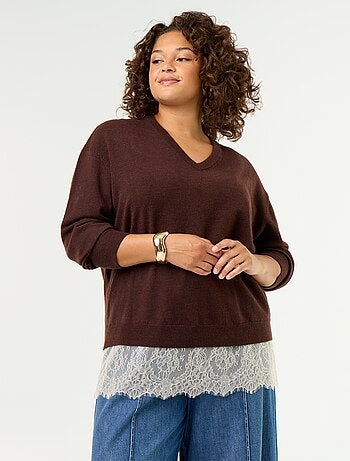 Pull 2-en-1 avec laine mélangée et dentelle