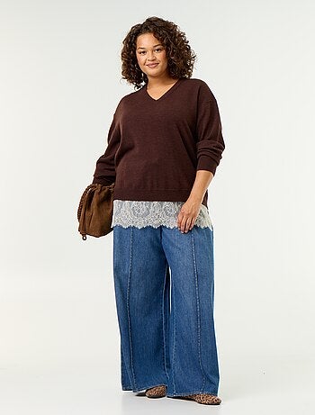 Pull 2-en-1 avec laine mélangée et dentelle