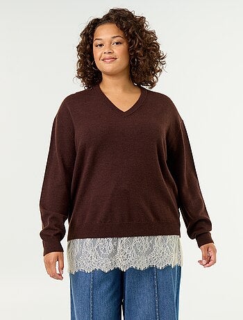 Pull 2-en-1 avec laine mélangée et dentelle