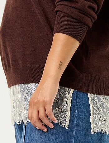 Pull 2-en-1 avec laine mélangée et dentelle