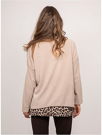Pull 2 en 1 effet superposé col chemise léopard keva