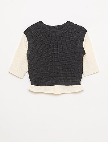 Pull 2 en 1 en tricot et double gaze de coton