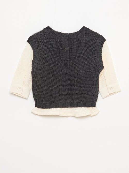 Pull 2 en 1 en tricot et double gaze de coton - Kiabi