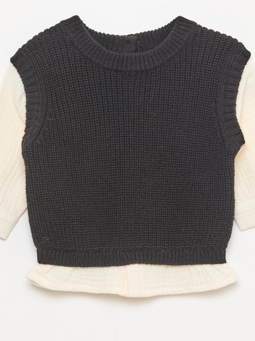 Pull 2 en 1 en tricot et double gaze de coton - Kiabi