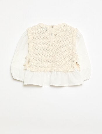 Pull 2 en 1 maille tricot + double gaze de coton