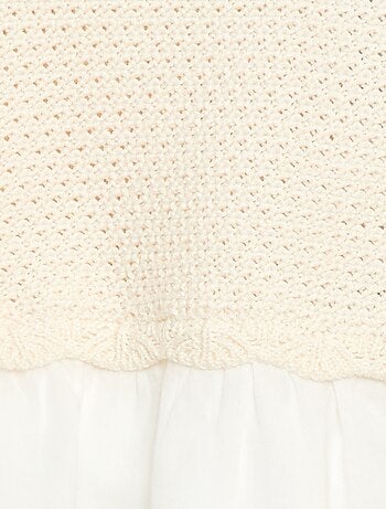 Pull 2 en 1 maille tricot + double gaze de coton