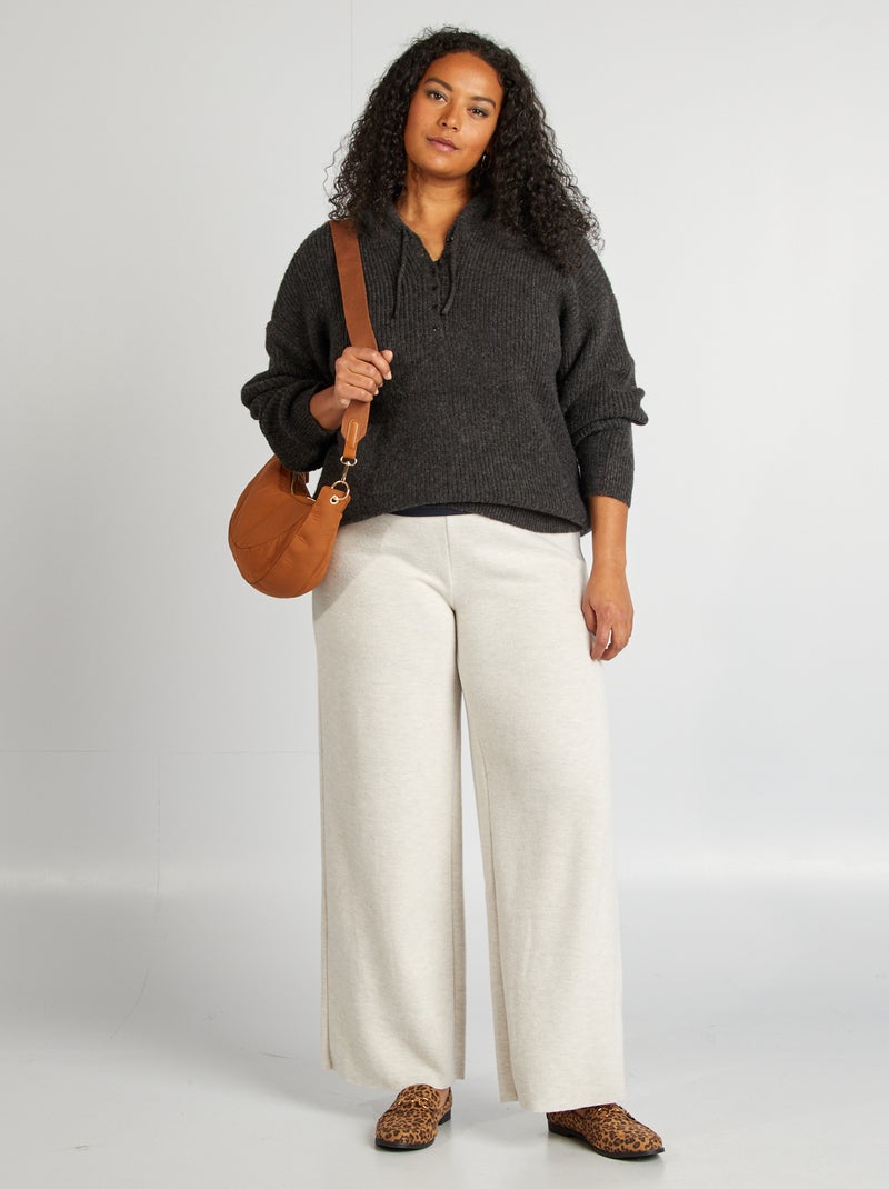 Pull à capuche en maille Gris - Kiabi