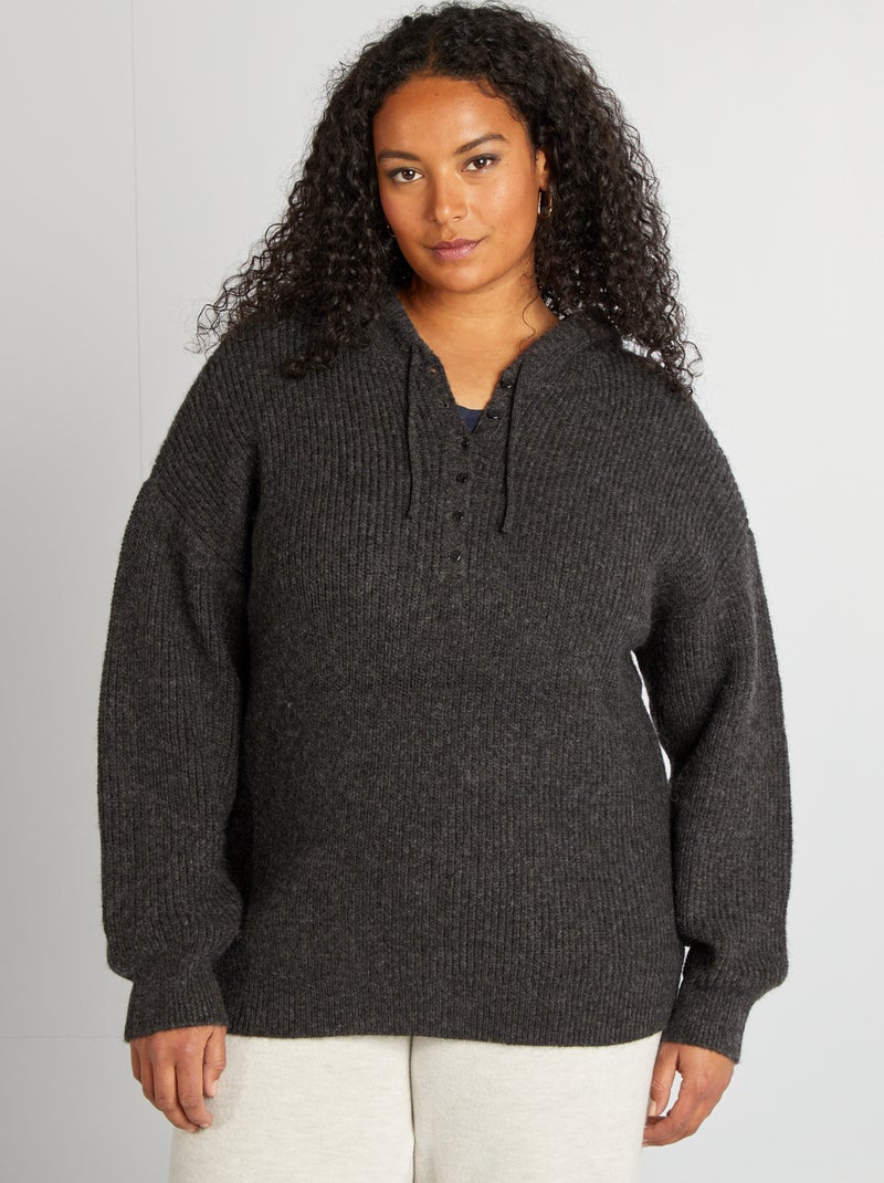 Pull à capuche en maille Gris - Kiabi