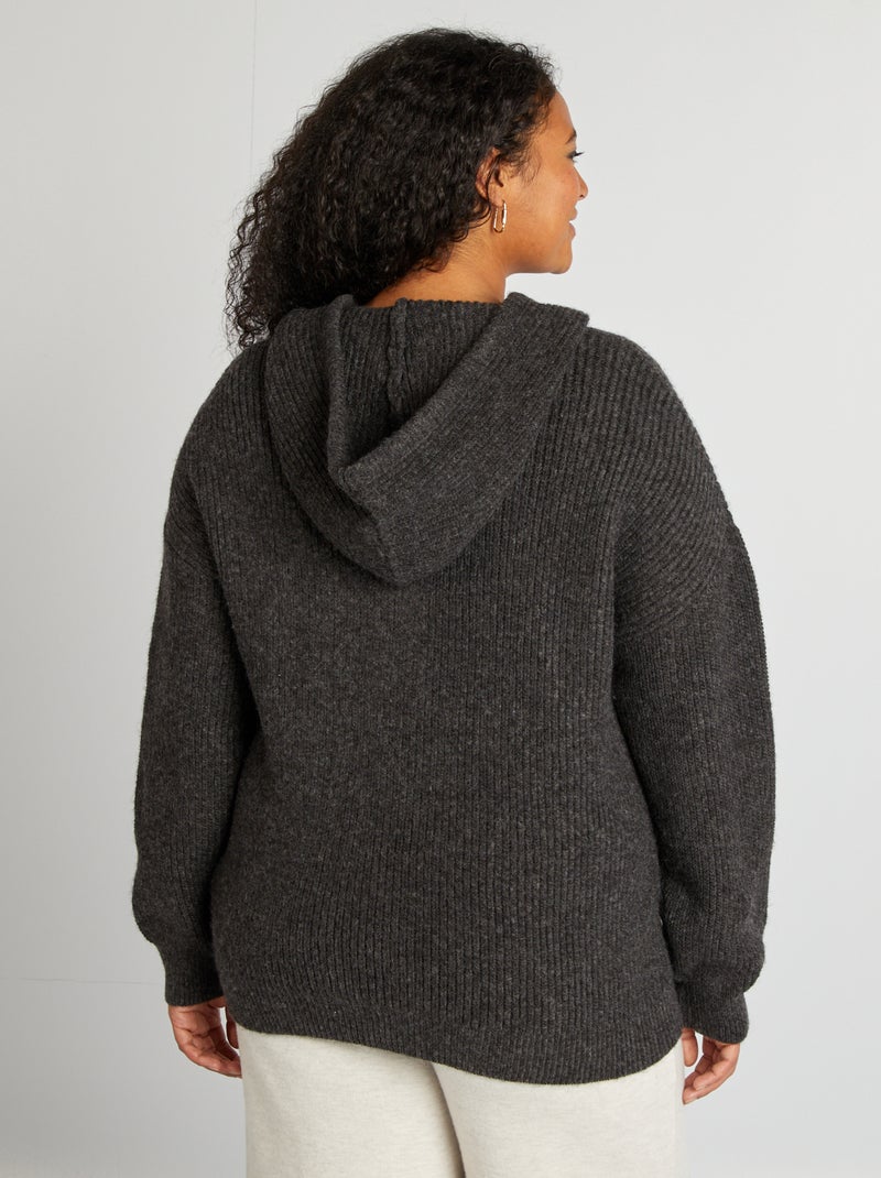 Pull à capuche en maille Gris - Kiabi