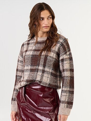 Pull à carreaux à col rond