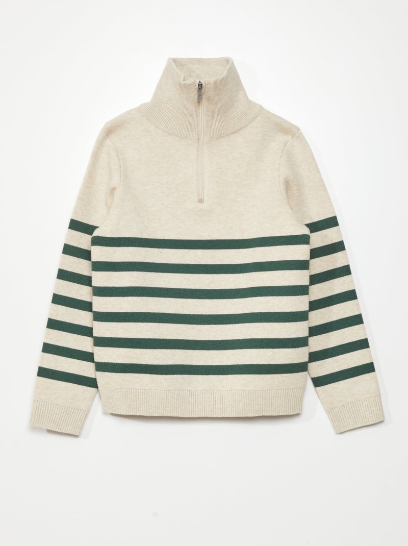Pull à col camionneur Beige/vert - Kiabi