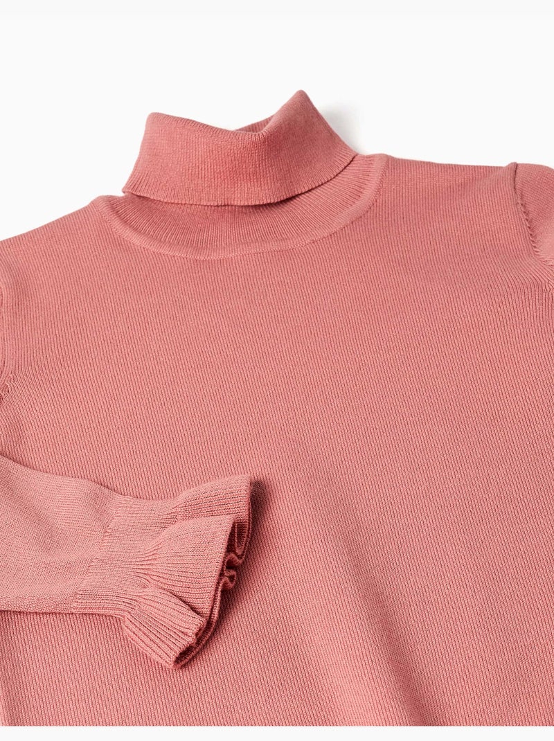 Pull à col montant avec poignets à volants Rose - Kiabi