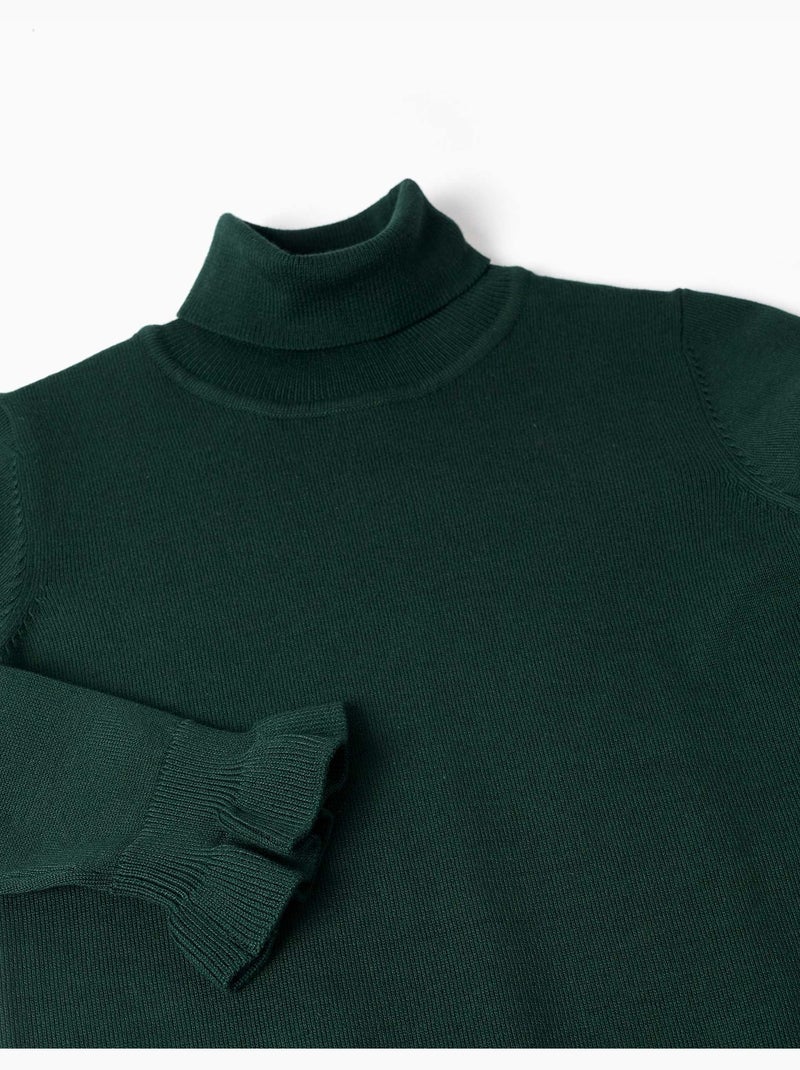 Pull à col montant avec poignets à volants Vert foncé - Kiabi