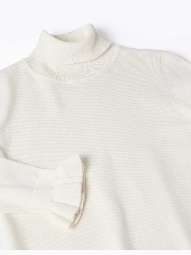 Pull à col montant avec poignets volantés Blanc - Kiabi