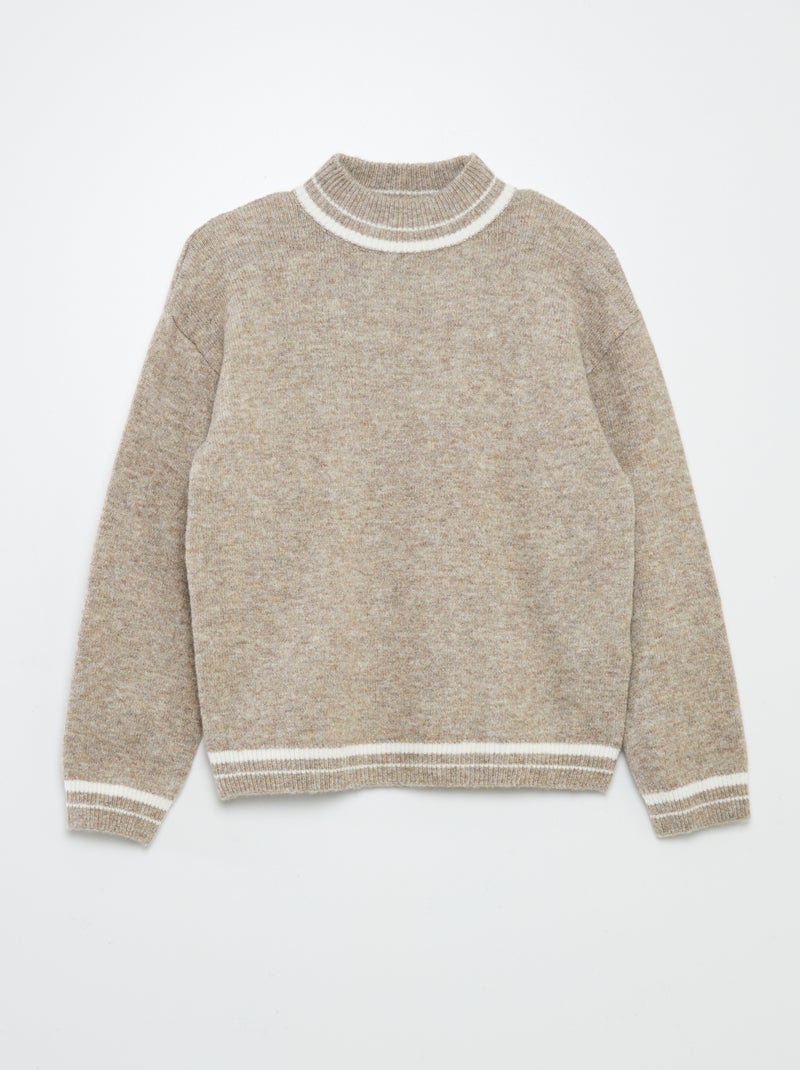 Pull à col montant avec rayures Beige - Kiabi