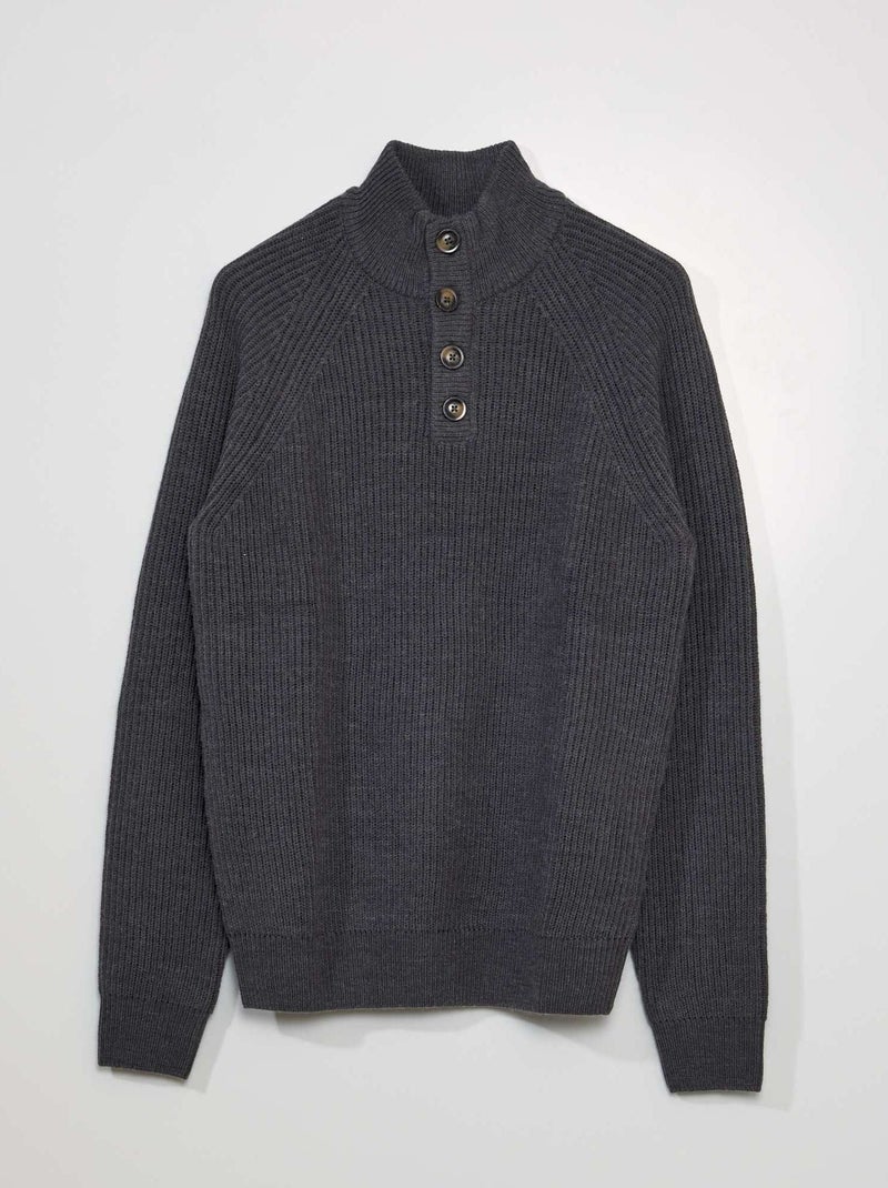 Pull à col montant boutonné Gris clair - Kiabi