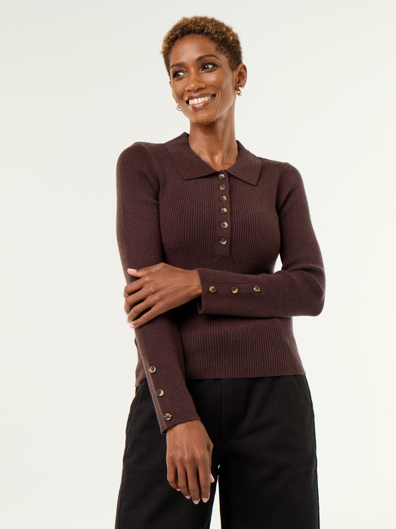 Pull à col polo Marron - Kiabi