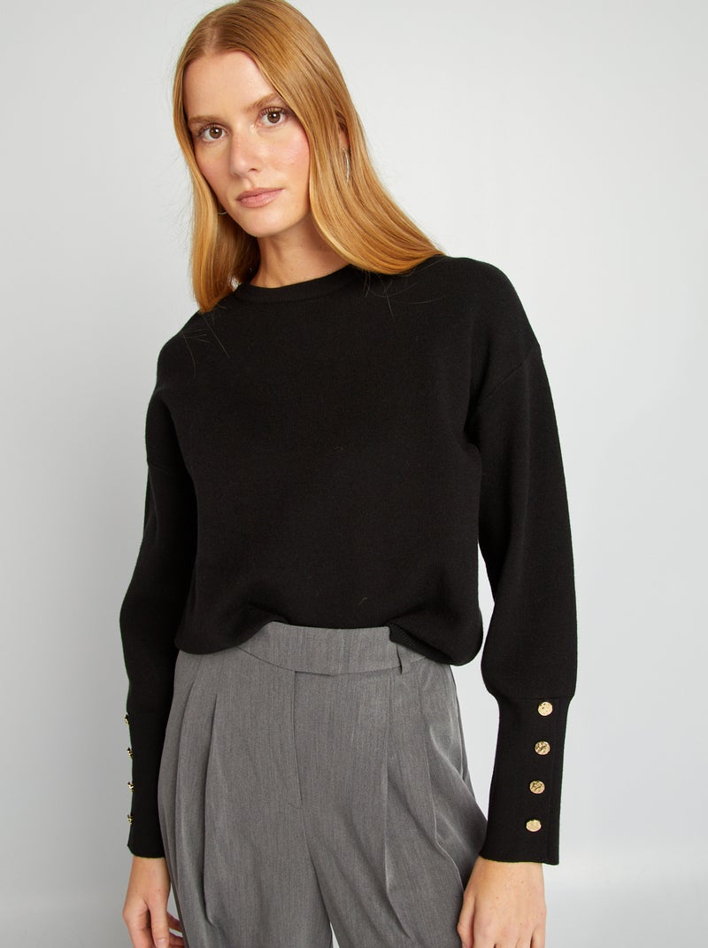 Pull à col rond avec boutons aux manches noir - Kiabi