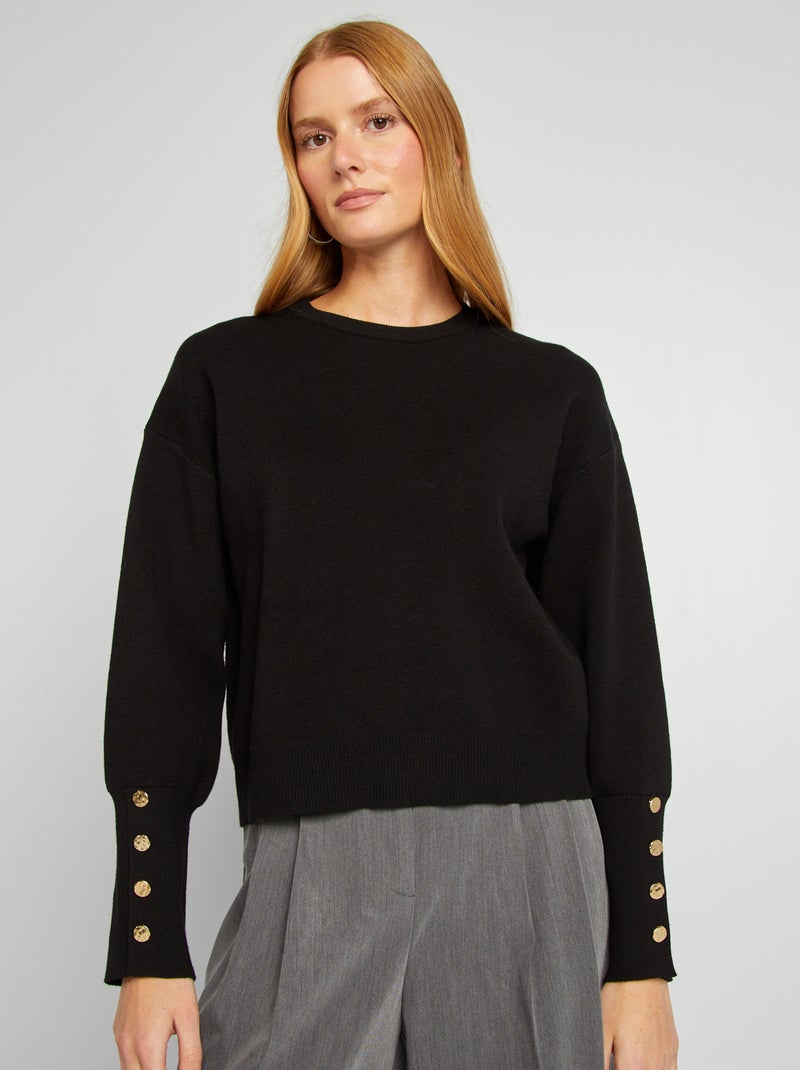 Pull à col rond avec boutons aux manches noir - Kiabi